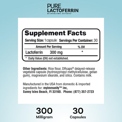 Lactoferrin 300mg Delayed Release Capsules - MyImmunity Premium Immune Support Supplement with Iron Absorption - Freeze Dried, Non-GMO, Gluten Free, Vegetarian - 30 Count (1 Month Supply) MyImmunity buy supplements Au