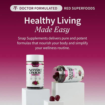 Snap Supplements Nitric Oxide Beet Root Gummies, Cherry, 60 Count (2-Pack) | Sugar Free, For Men & Women, Heart Health & Circulation, Organic Beetroot Extract, Natural Energy, B12, Beets Gummies