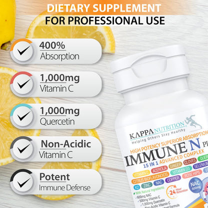(90 Capsules), NAC 600mg, Quercetin 1,000mg, Vitamin C 500mg, Zinc 50mg, Vitamin D3 5,000iu, Selenium, Copper, Acerola, Ginger, Rutin, Citrus Bioflavonoids, Rose Hips, Echinacea, Immune N Plus 15 in 1 KAPPA NUTRITION buy supplements Au