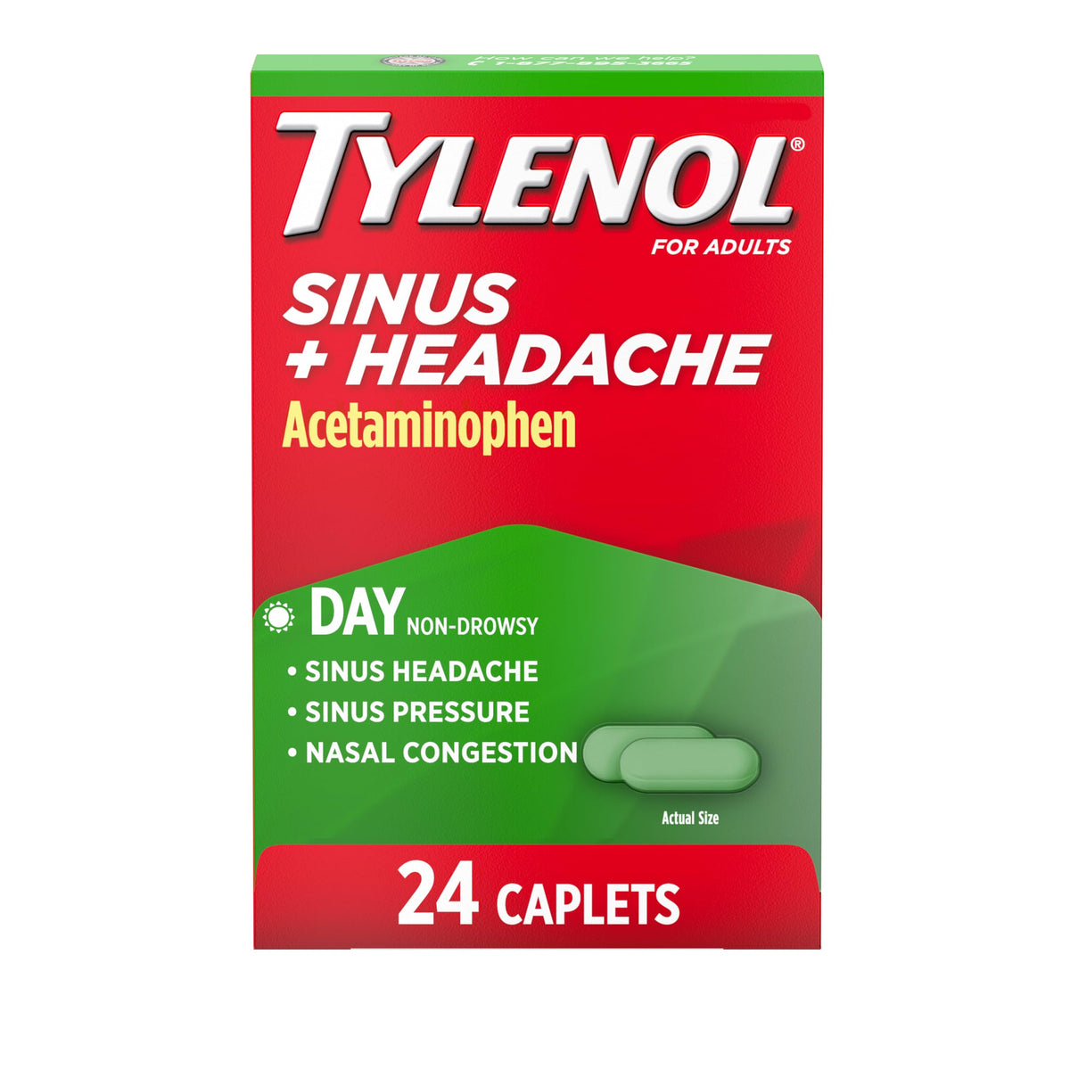 Tylenol Sinus + Headache Daytime Non-Drowsy Relief Caplets, Acetaminophen 325mg, Phenylephrine HCI 5mg, Nasal Decongestant for Sinus Pain, Headache & Nasal Congestion Relief, Fever Reduction, 24 Count Tylenol buy supplements Au