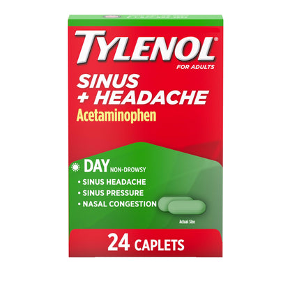 Tylenol Sinus + Headache Daytime Non-Drowsy Relief Caplets, Acetaminophen 325mg, Phenylephrine HCI 5mg, Nasal Decongestant for Sinus Pain, Headache & Nasal Congestion Relief, Fever Reduction, 24 Count Tylenol buy supplements Au