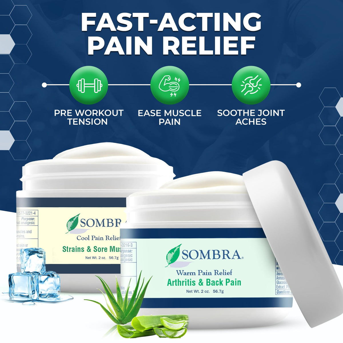 Sombra Warm & Cool Pain Relief Gel, Warm Relief for Arthritis and Chronic Pain Pre-Workout Muscle Rub, Cold for Swelling, Soreness, Post-Workout, Free of Artificial Fragrances, 2oz Per Jar SombraBuy Supplements Australia