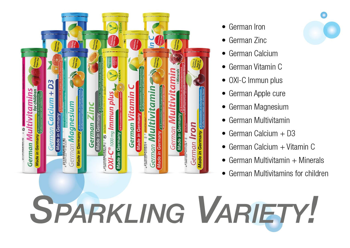 T&D German Vitamin, Minerals - 140 Vegan/Vegetarian Drink Effervescent Tablets - Mixed Fruit Flavor Box - Made in Germany T&DBuy Supplements Australia