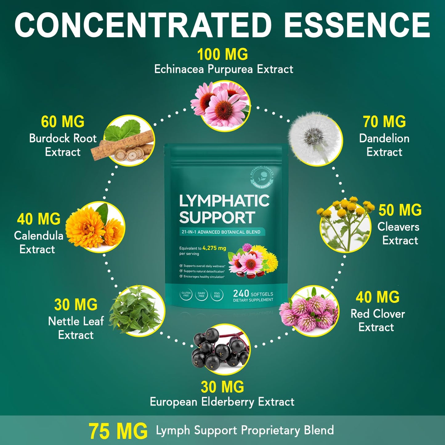 240 Softgels 21-in-1 Liposomal Lymphatic Drainage Supplements, 4275mg Lymph System Support Supplement for Women & Men,Herbal Blend,with Dandelion, Burdock, Echinacea,Rutin, Turmeric,Cleavers & More Ruduwu buy supplements Au