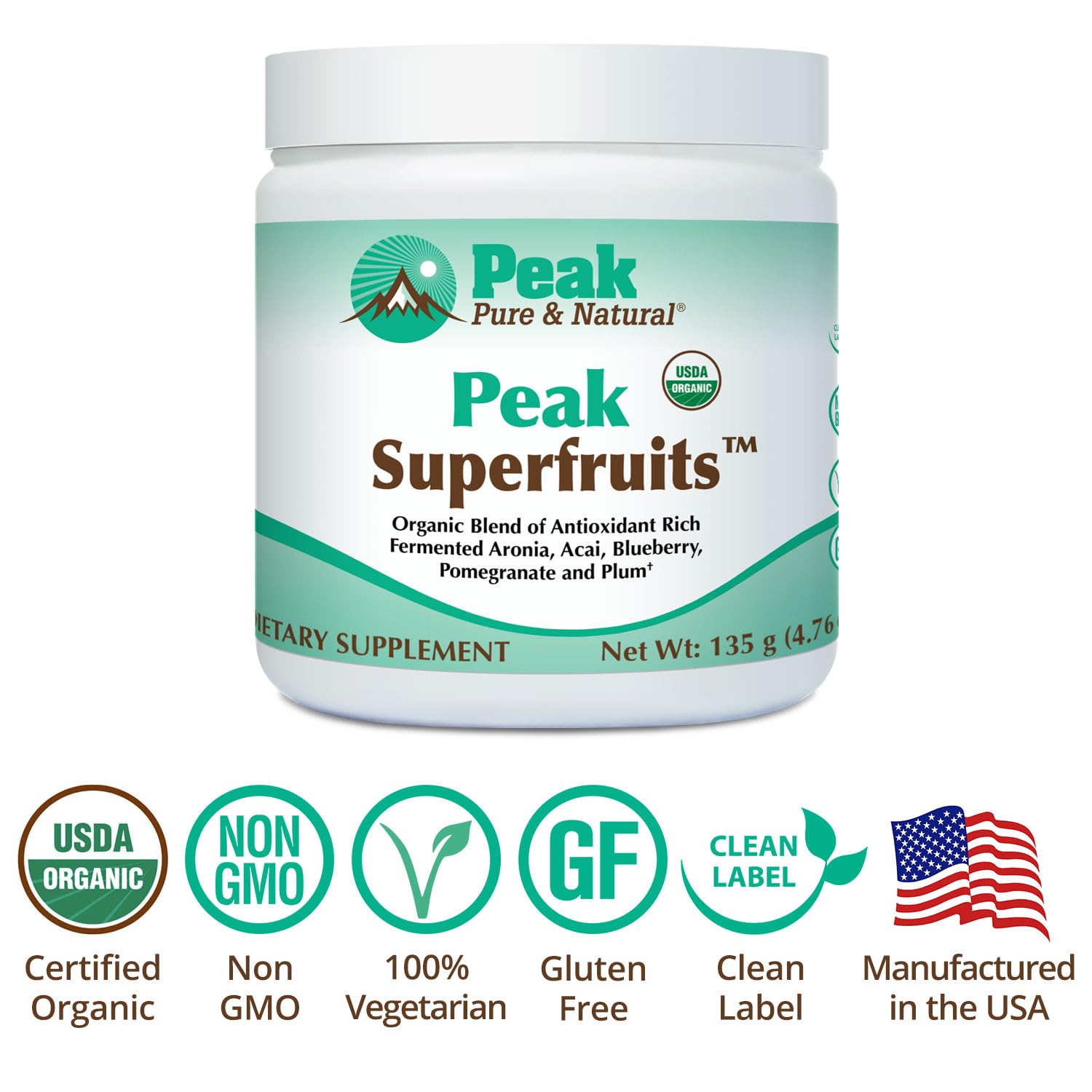 Peak Organic Superfruits - Polyphenol Rich Superfood Powder - Non-GMO Fermented Aronia Berry, Acai, Blueberry, Pomegranate, and Plum - Aging, Metabolic Health, Heart Health (30 Servings) Peak Pure & Natural buy supplements Au