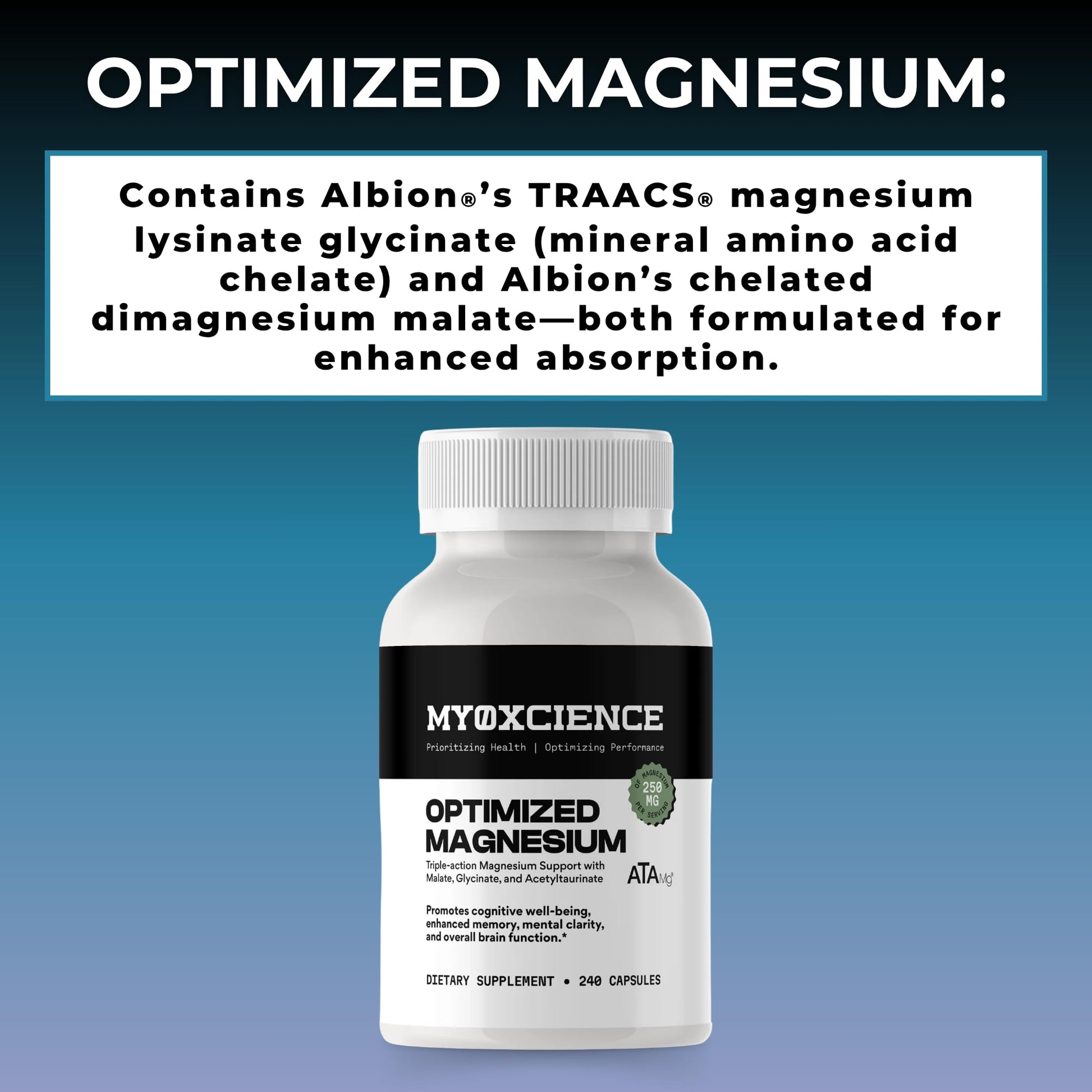 MYOXCIENCE Optimized Magnesium Glycinate + Magnesium Taurate (as ATAmag®) for High Brain Bioavailability to Support Stress Relief and Sleep | 80 Servings MYOXCIENCE buy supplements Au