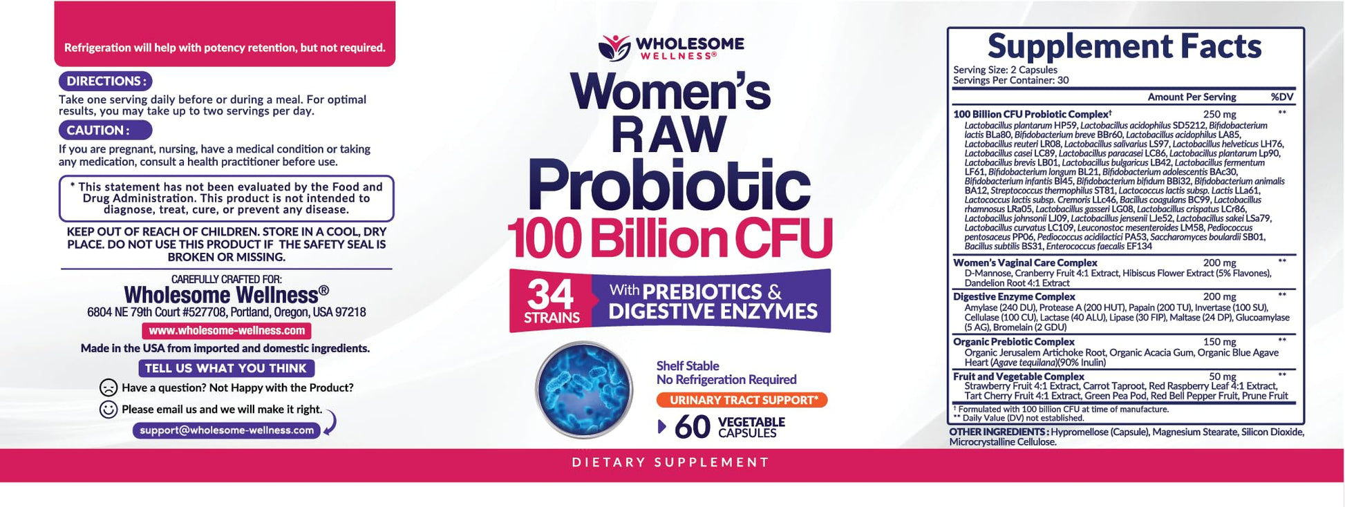Wholesome Wellness Dr. Formulated Raw Probiotics for Women 100 Billion CFUs Capsules with Prebiotics, Digestive Enzymes, Approved for Adults, Shelf Stable Supplement Wholesome Wellness buy supplements Au