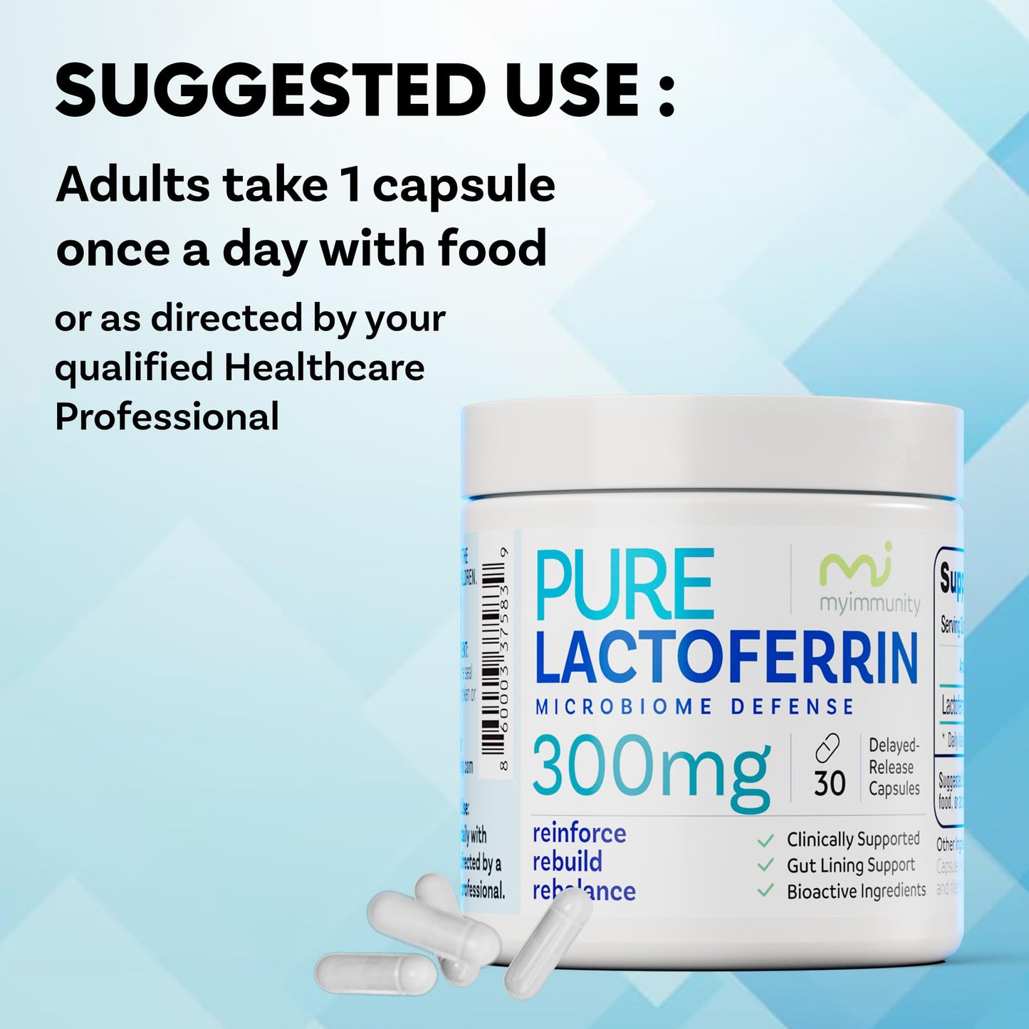 Lactoferrin 300mg Delayed Release Capsules - MyImmunity Premium Immune Support Supplement with Iron Absorption - Freeze Dried, Non-GMO, Gluten Free, Vegetarian - 30 Count (1 Month Supply) MyImmunity buy supplements Au