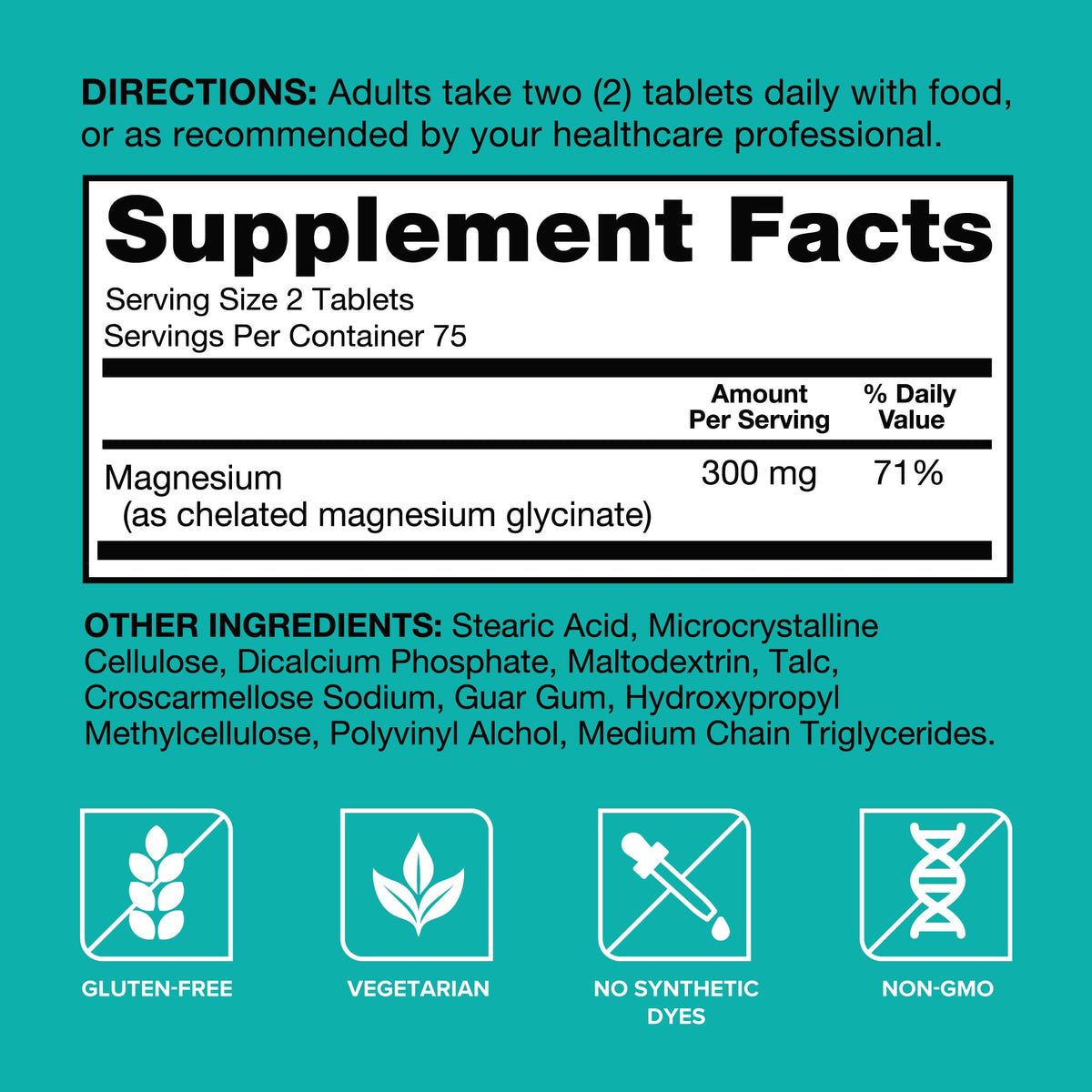 Qunol Magnesium Glycinate 300mg, 100% Glycinate Chelated Magnesium Supplement, 150ct Tablets