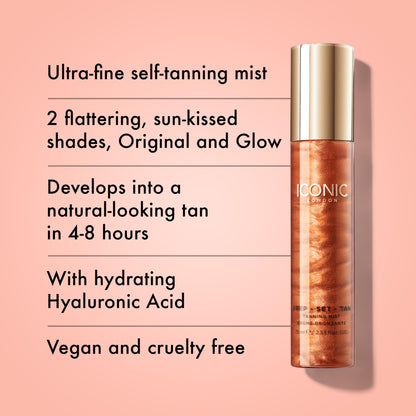 ICONIC LONDON Prep-Set-Tan Glow | Shimmering Self Tanning Facial Mist with Hyaluronic Acid, Cruelty-Free, Vegan Makeup, 2.53 Fl oz ICONIC LONDON buy supplements Au