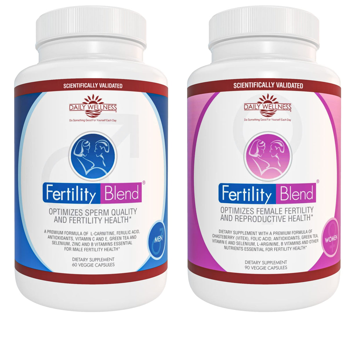 One Month Supply Each-FERTILITY BLEND Supplement for MEN (60 Tablets) and FERTILITY BLEND Supplement for WOMEN (90 Tablets).by The Daily Wellness Co. Fertility BlendBuy Supplements Australia