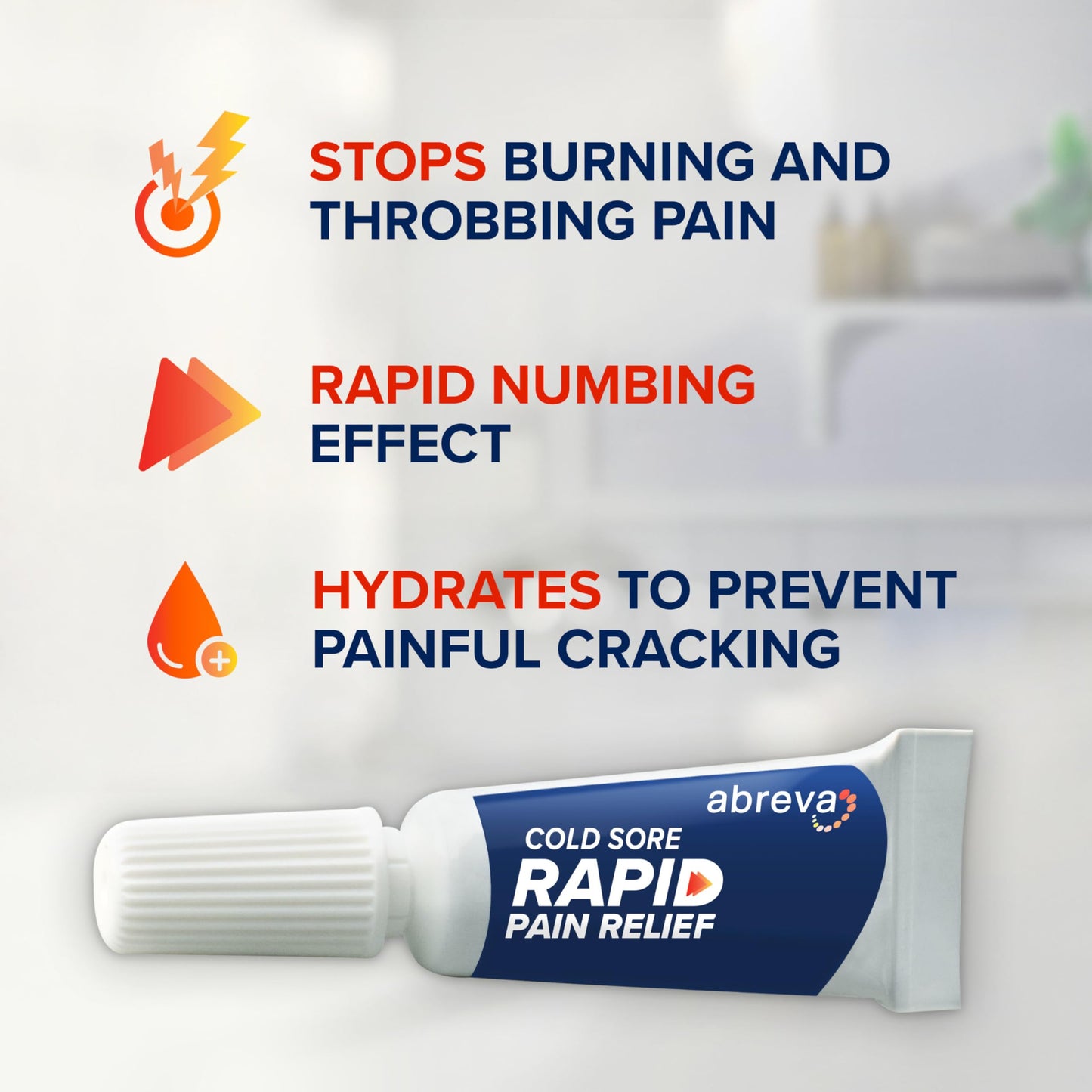 Abreva Cold Sore Treatment Rapid Pain Relief Cream - 1 Tube, 3 Grams