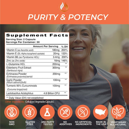THE ENCLARE NUTRITION 10 in 1 Immune Support Booster Supplement with Echinacea, Vitamin C and Zinc, Turmeric, Ginger, B6, Elderberry for Adults Immunity Defense Vitamins, Made in USA Veg Cap 60 Ct (1) THE ENCLARE NUTRITION buy supplements Au