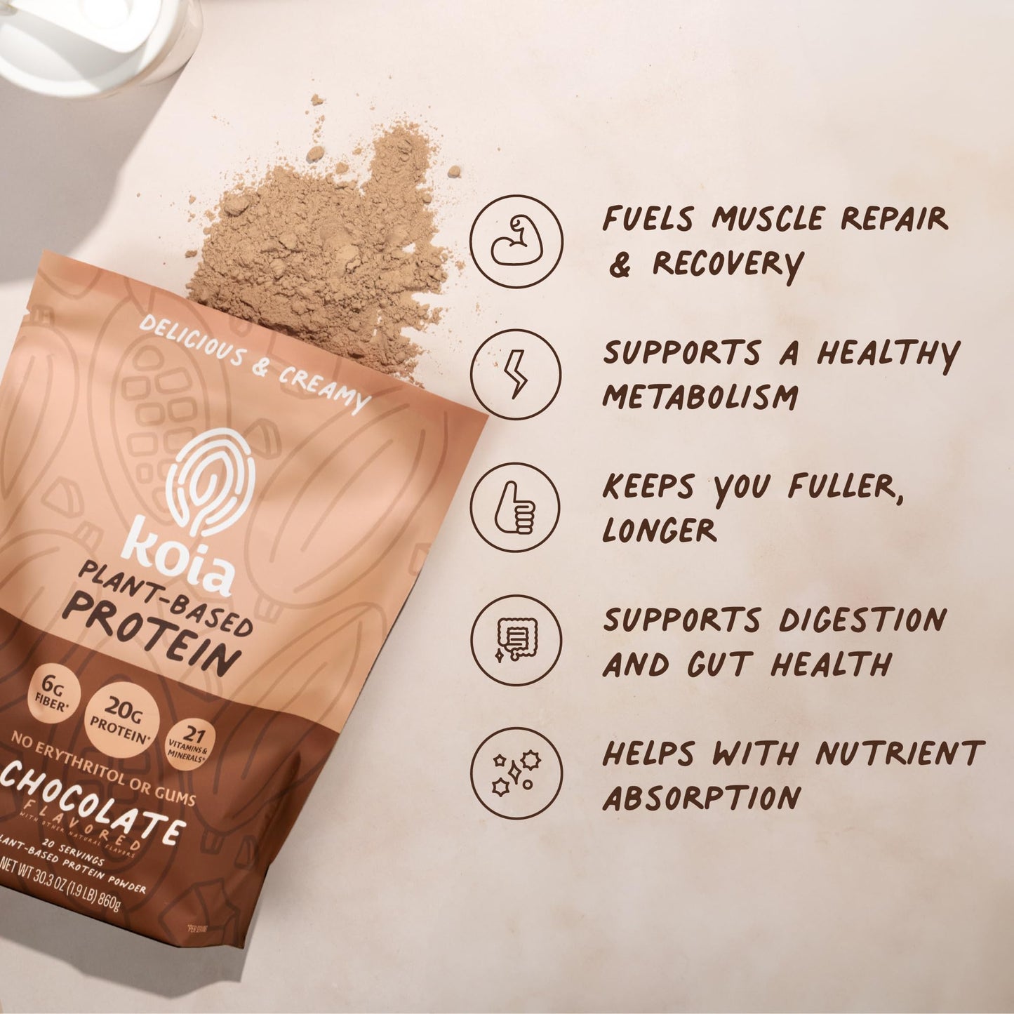 Koia Plant Based Protein Powder, Chocolate, 20g Protein, 3g Sugar, 6g Prebiotic Fiber, Pre & Post Workout, 21 Vitamins & Minerals, No Seed Oils, Dairy-Free, Gluten-Free, Non-GMO, 20 Servings, 30.3 Oz Koia buy supplements Au