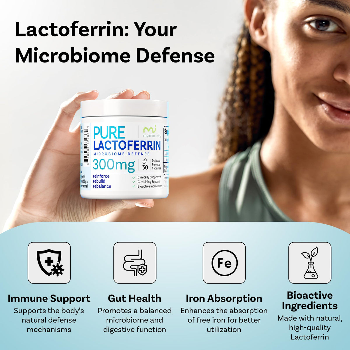 Lactoferrin 300mg Delayed Release Capsules - MyImmunity Premium Immune Support Supplement with Iron Absorption - Freeze Dried, Non-GMO, Gluten Free, Vegetarian - 30 Count (1 Month Supply) MyImmunity buy supplements Au