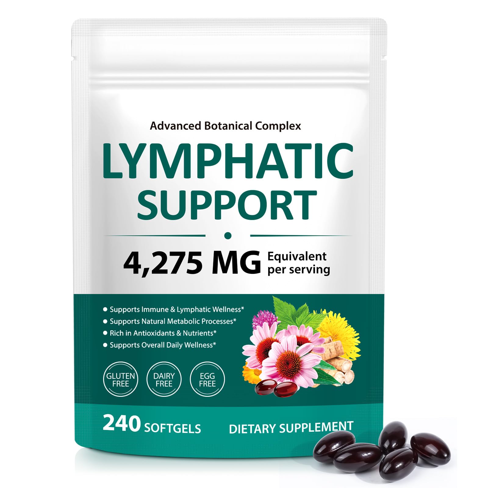 FANSHI Lymphatic Drainage Supplements 240 Softgels | Herbal Blend with Echinacea, Dandelion & Burdock Root | Promotes Healthy Circulation & Fluid Balance | Supports Overall Daily Wellness FANSHI buy supplements Au