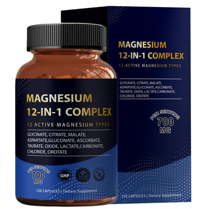 Puravita Magnesium Complex 700mg 12 in 1 Magnesium Supplement with Glycinate, Citrate, Malate & More | Easy Absorption, Energy Support, Vegan & Non-GMO | 120 Capsules (1pc) YPRYPR buy supplements Au