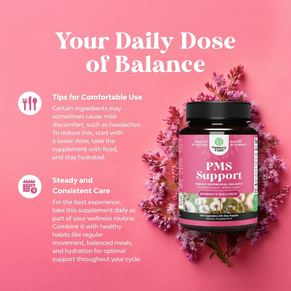 PMS Support Supplement for Women – Hormone Balance for Women & Menstrual Discomfort with DIM, Chasteberry, Black Cohosh & Ashwagandha - for Period Cramps Ease, Menopause Bloating, Mood Swing – 120 Ct Natures CraftBuy Supplements Australia