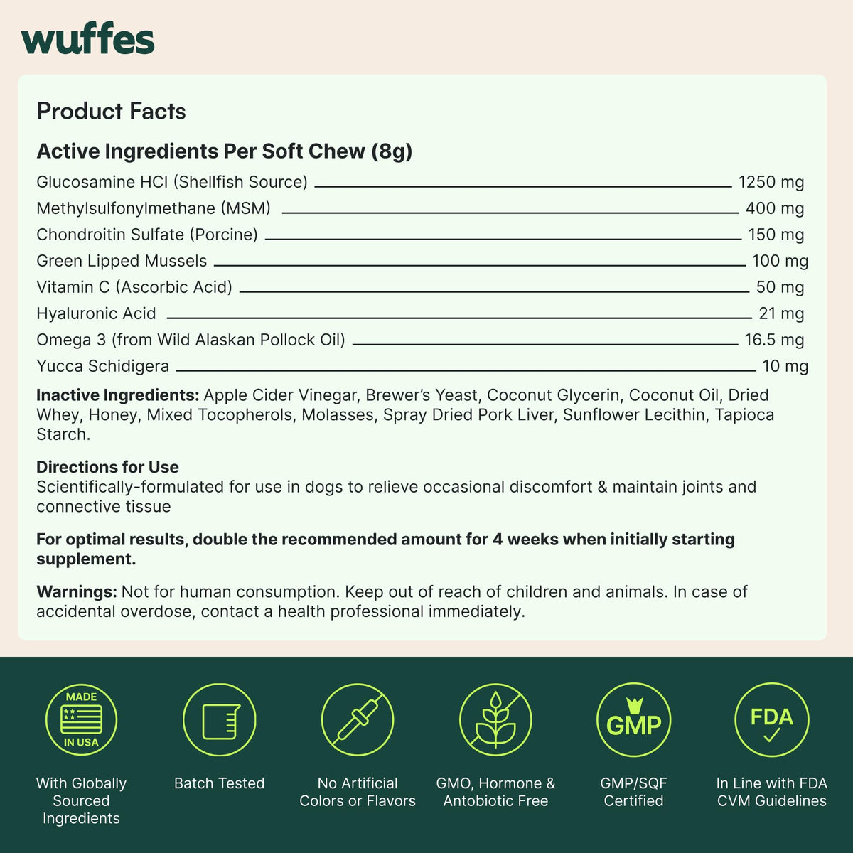 Wuffes Chewable Dog Hip & Joint Supplement - Glucosamine & Chondroitin Chews - Dog Joint Supplements & Vitamins - Extended Joint Care (Large Breed (Over 65 lbs), 60 Chews (Pack of 2)) WuffesBuy Supplements Australia