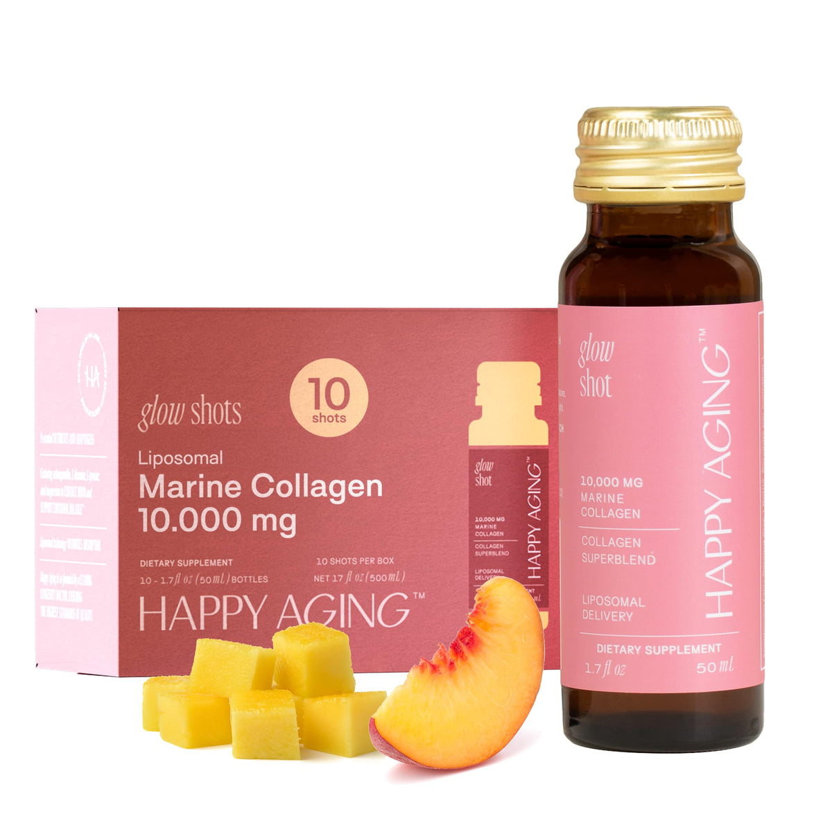Happy Aging Marine Collagen Peptides Glow Shot 10,000mg - Liquid Collagen for Women with Liposomal Delivery - Promotes Skin Hydration, Elasticity & Radiance - Supports Hair & Nails, 10 Shots Happy Aging buy supplements Au