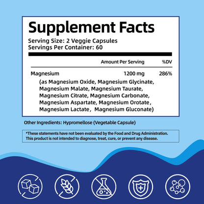 Magnesium Complex Supplement with 10 Forms of Elemental Magnesium, 1200 mg per Serving, Magnesium Glycinate, Citrate, Malate & Taurate, High Absorption Vegan Capsules, Non-GMO HiPlus buy supplements Au