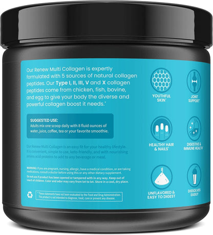 WellPath Multi Collagen Peptides Powder for Women | Renew Multi Collagen Protein for Hair, Nails, Skin | Hydrolyzed Bovine, Marine, & Chicken Sources | Types I, II, III, V, X | 11 oz | 40 Servings WellPath buy supplements Au