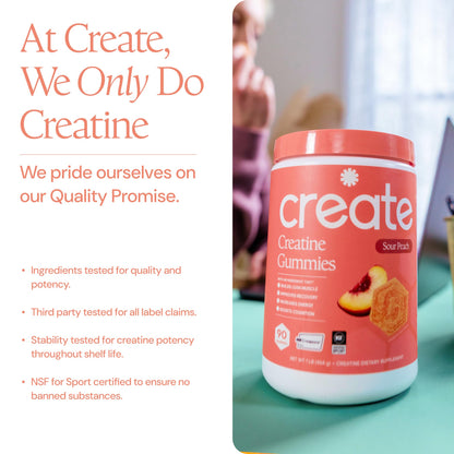 Create Creatine Monohydrate Gummies for Men & Women, Boost Focus, Strength, and Endurance, Anti-Melting Formula, Vegan, Gluten-Free, Non-GMO, 1.5g of Creatine per Gummy (Sour Peach) Create buy supplements Au