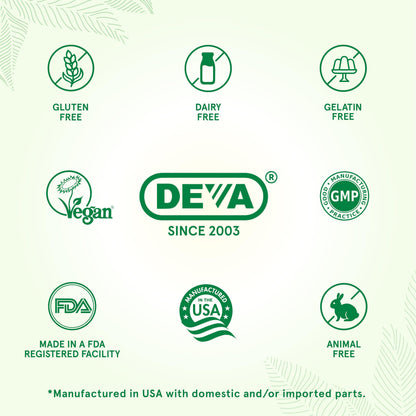 DEVA Vegan Multivitamin & Mineral Supplement with Iron 2-Pack, Spirulina, Chlorella, Ashwagandha, Broccoli & More, 90 Coated Tablets Each DEVABuy Supplements Australia