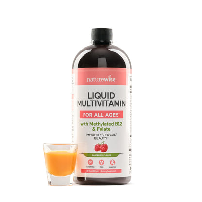 NatureWise Liquid Multivitamin for Women, Men of All Ages - Sugar Free, Vegan - Vitamins for Energy Levels, Beauty, Immune Health with Methylated B12 & Folate - Non-GMO - 30 fl oz(887 mL) NatureWiseBuy Supplements Australia