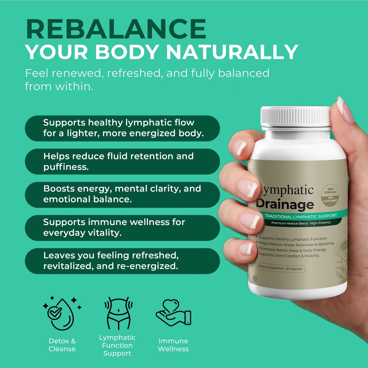 Paradise Emerald Lymphatic Drainage Supplements: Natural Herbal Complex Echinacea Burdock Root Dandelion Cleavers - Lymph System Support for Bloating Immune Health Fluid Balance 60 Capsules Paradise Emerald buy supplements Au