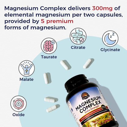 Vitalitown Magnesium Complex Supplement | 300mg Elemental Mag | Magnesium Citrate Glycinate Taurate Malate | Non-GMO, No Gluten, 90 Vegan Magnesio Capsules for Bone Brain Heart Vitalitown buy supplements Au