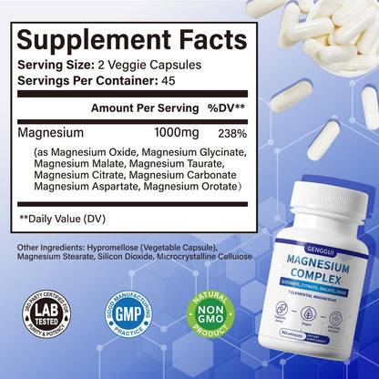 Magnesium Complex 1000mg with 8 Types - Glycinate, Citrate, Malate - Supports Muscle Relaxation, Bone Health, Energy Production & Sleep - High Absorption, Non-GMO, Vegan Capsules, 90 Count (001) ZYGCDZ buy supplements Au