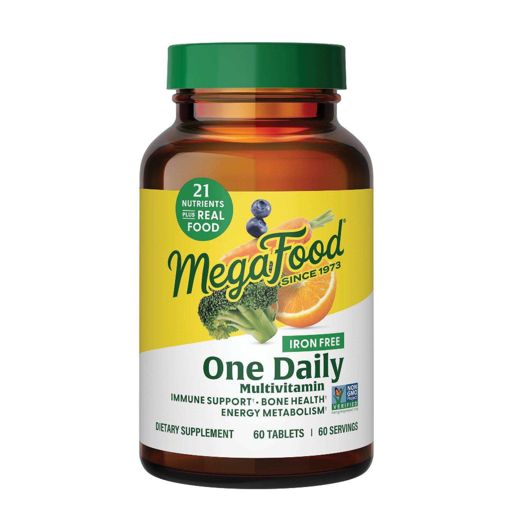 MegaFood One Daily Iron Free Multivitamin - Multivitamin for Women and Men - with Real Food - Immune Support Supplement - Bone Health - Energy Metabolism - Vegetarian; Non-GMO; No Iron - 60 Tablets MegaFoodBuy Supplements Australia