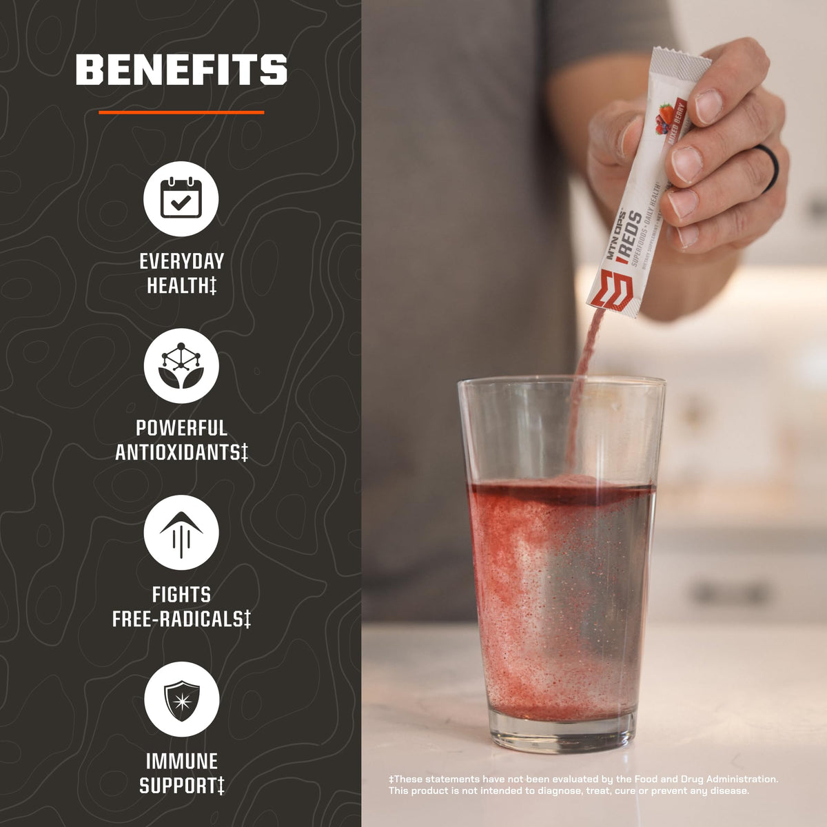 MTN OPS Reds Super Reds Antioxidant Drink Powder Daily Health Blend with Phytonutrients Free Radical Support 30 On The Go Stick Packs MTN OPSBuy Supplements Australia