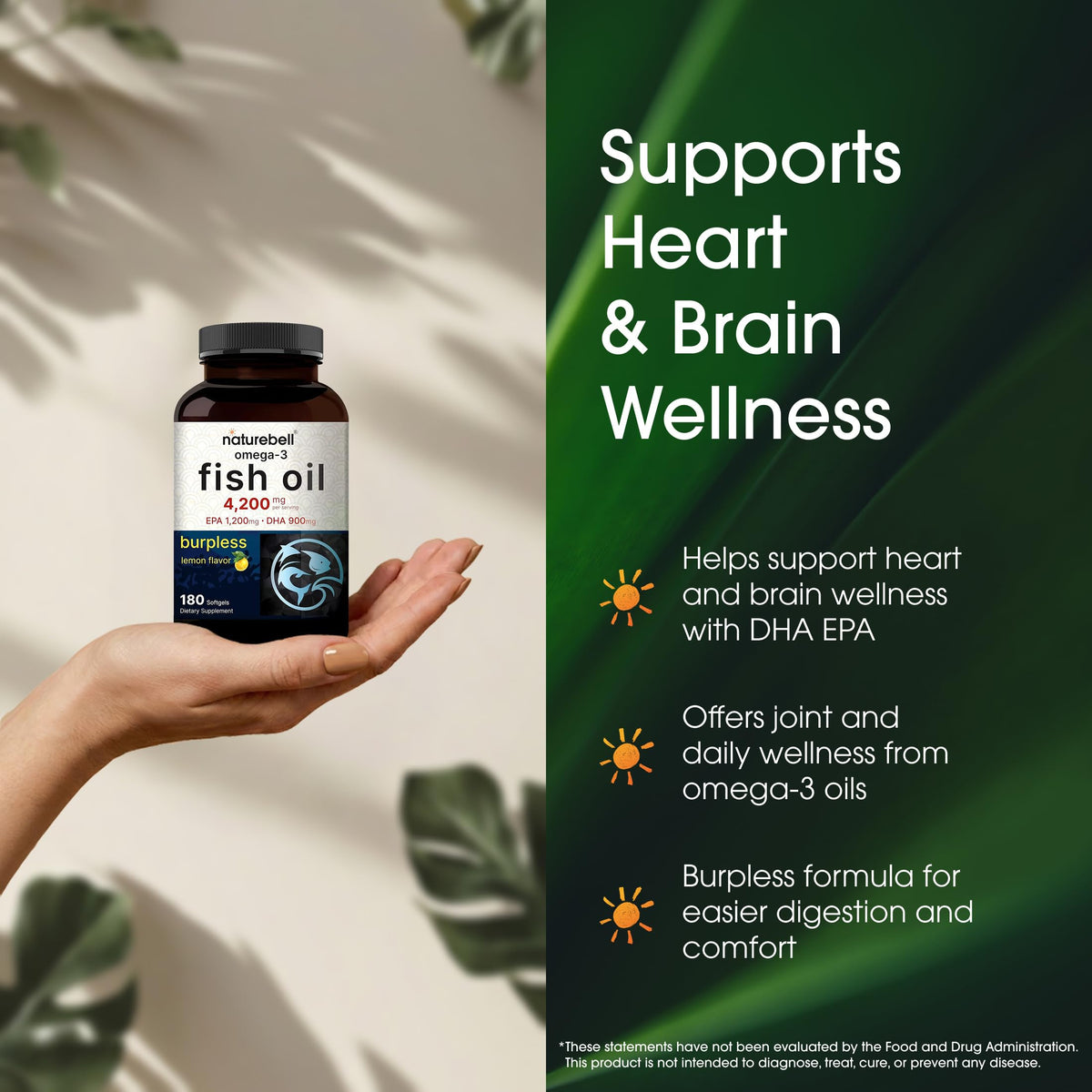 NatureBell Omega-3 Fish Oil - 180 Softgels - Support for Joint, Brain & Heart Health* - with EPA & DHA - No Burps or Fishy Aftertaste - Non-GMO & Mercury-Free Formula - Lemon Flavor NatureBell buy supplements Au