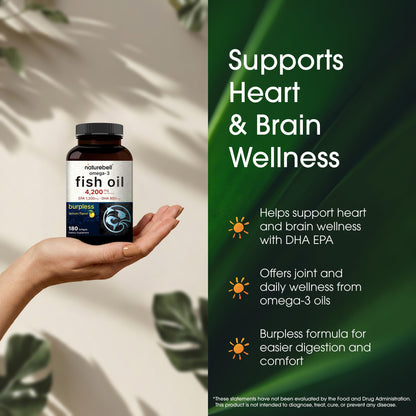 NatureBell Omega-3 Fish Oil - 180 Softgels - Support for Joint, Brain & Heart Health* - with EPA & DHA - No Burps or Fishy Aftertaste - Non-GMO & Mercury-Free Formula - Lemon Flavor NatureBell buy supplements Au