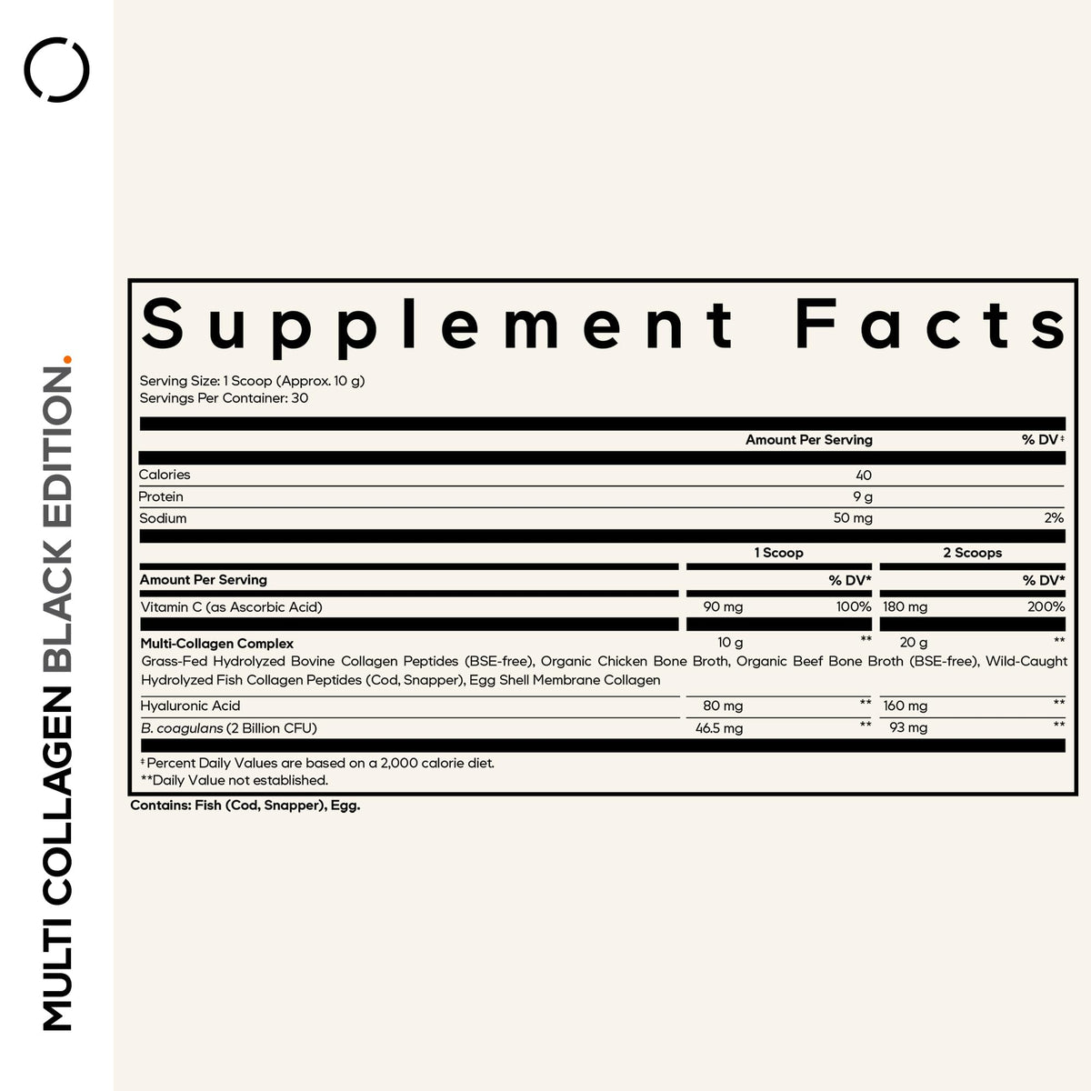 Codeage Multi Collagen Peptides Powder + Probiotics Black Edition, Vitamin C, Hyaluronic Acid Powder Supplement, Grass-Fed, Hydrolyzed, Zero Carbs, Type I, II, III, V & X, Unflavored, 10.58oz CodeageBuy Supplements Australia