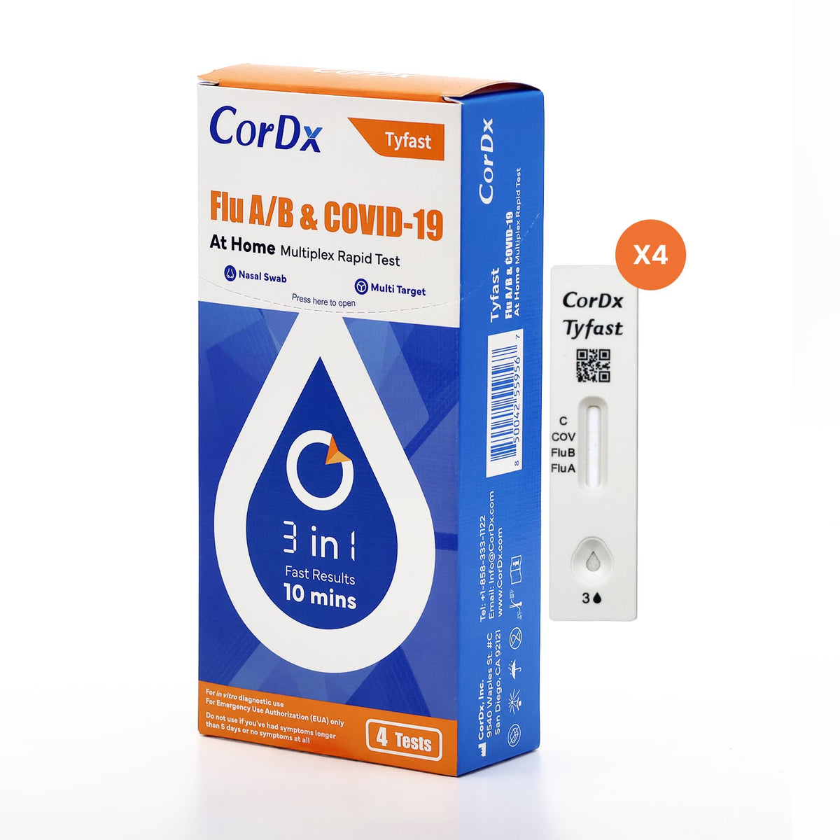 CorDx TyFast Flu A/B & COVID-19 At-Home Multiplex Rapid Test Kit, 3-in-1 Antigen Test, Results in 10 Minutes, EUA Authorized OTC, 4 Tests CorDx buy supplements Au