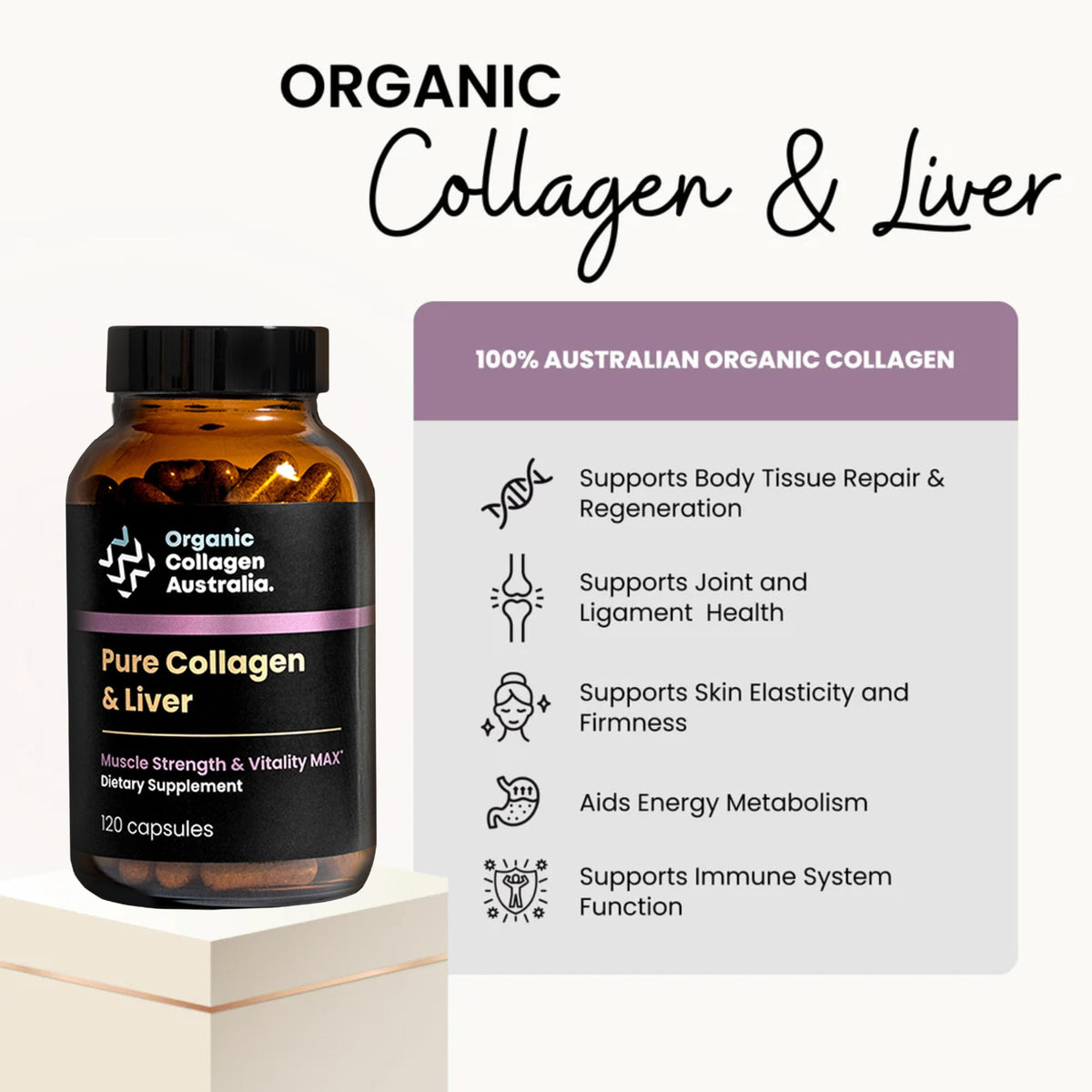Organic Collagen Australia Pure Collagen & Liver Capsules – Muscle Strength & Vitality with Hydrolyzed Collagen, Grass-Fed Liver, and Vitamin B12 – 120 Capsules Organic Collagen Australia buy supplements Au