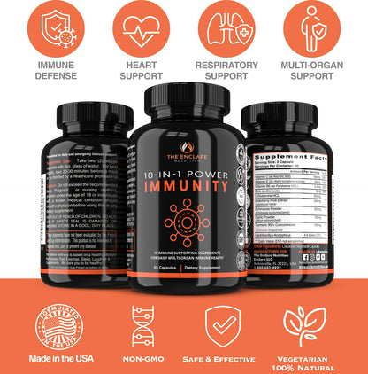 THE ENCLARE NUTRITION 10 in 1 Immune Support Booster Supplement with Echinacea, Vitamin C and Zinc, Turmeric, Ginger, B6, Elderberry for Adults Immunity Defense Vitamins, Made in USA Veg Cap 60 Ct (1) THE ENCLARE NUTRITION buy supplements Au