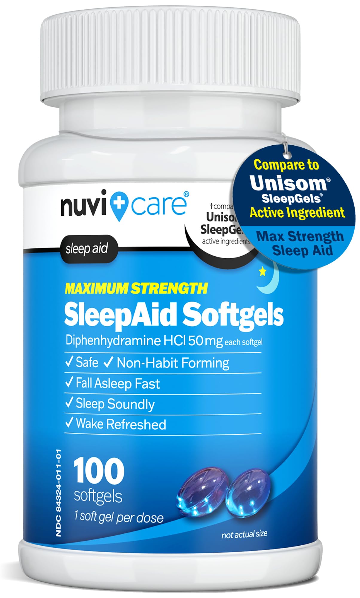 NUVICARE Maximum Strength SleepAid Soft Gels - Nighttime Sleep Aid with Diphenhydramine HCl 50mg - Non Habit Forming Sleeping Pills for Adults - Extra Strong OTC Sleep Aids for Adults (100 Count) NUVICARE buy supplements Au