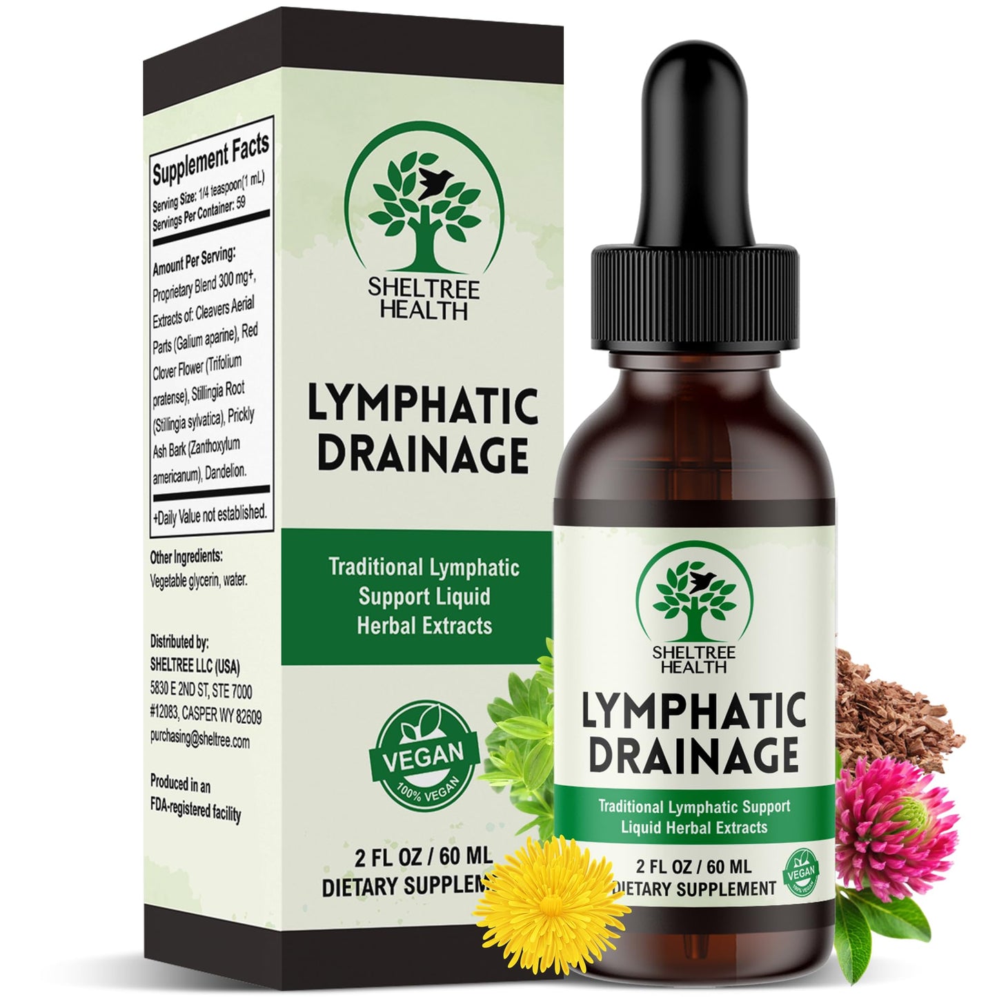 SHELTREE HEALTH Lymphatic Drainage Drops, 2 Fl. Oz | Organic Lymphatic Drainage Supplements with Cleavers, Red Clover Flower, Stillingia Root, Prickly Ash Bark, Dandelion | Vegan | Non-GMO SHELTREE HEALTH buy supplements Au