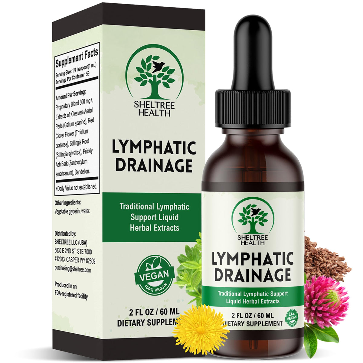 SHELTREE HEALTH Lymphatic Drainage Drops, 2 Fl. Oz | Organic Lymphatic Drainage Supplements with Cleavers, Red Clover Flower, Stillingia Root, Prickly Ash Bark, Dandelion | Vegan | Non-GMO SHELTREE HEALTH buy supplements Au