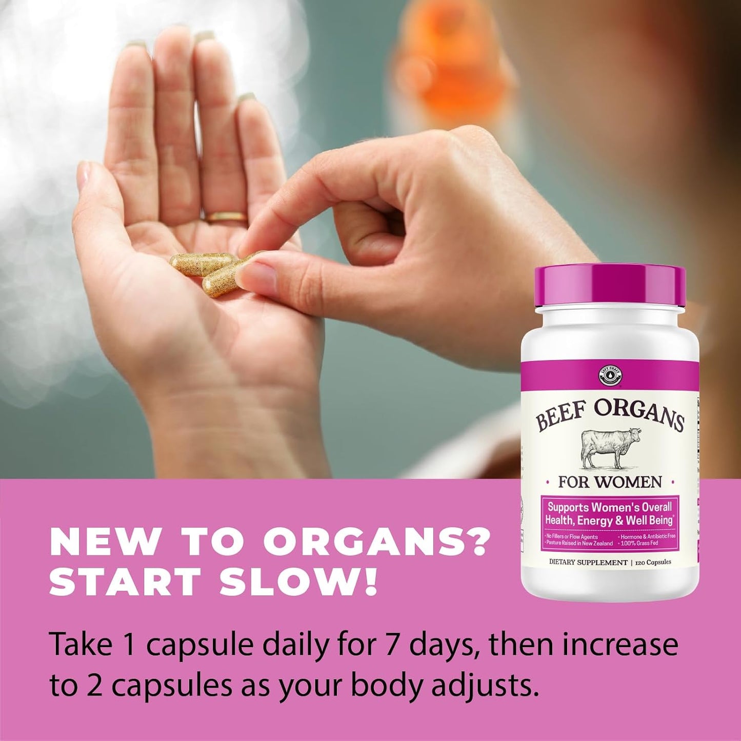 Beef Organ Supplement for Women + Organic Beef Liver Capsules + Grass Fed Bovine Heart & Liver Supplement - Pasture Raised Bovine - No Fillers, Flow Agents, or GMOs - Nutrient Dense Superfood