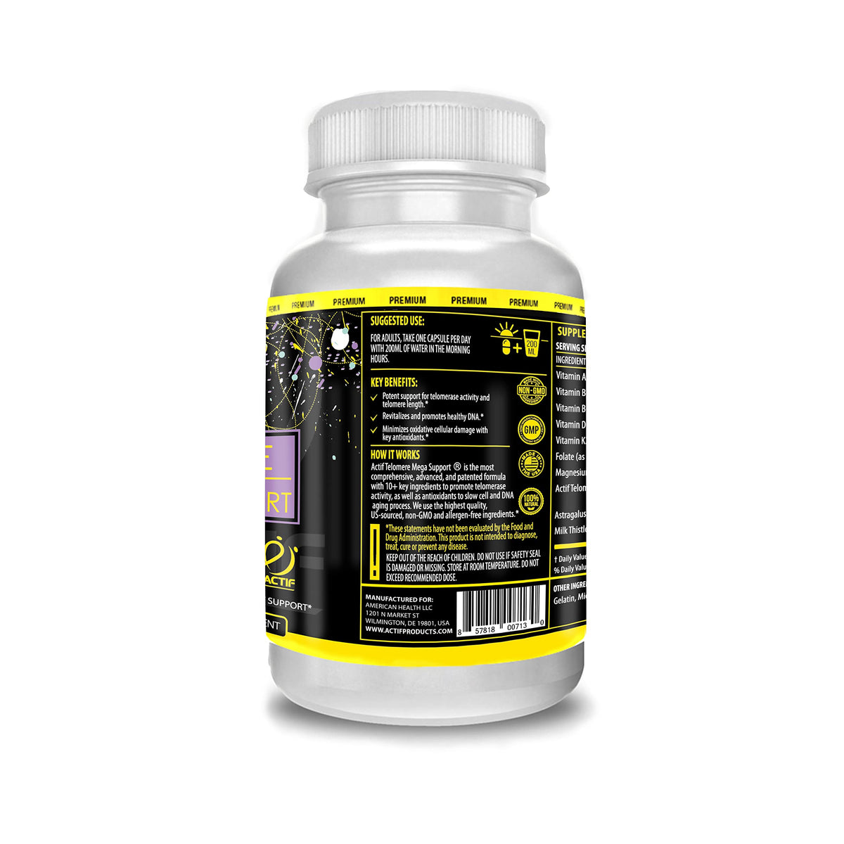 ACTIF Telomere Mega Support with 10+ Factors, Non-GMO, Telomerase and DNA Supplement for Energy, Memory and Anti-Aging, Made in USA, 60 Count ACTIFBuy Supplements Australia