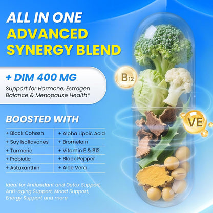 Lukaree DIM Supplement 400MG for Women - 12 in 1 Liposomal Dim Capsules- with Black Cohosh, Soy Isoflavones & Alpha Lipoic Acid, Vegan, 120 Ct.