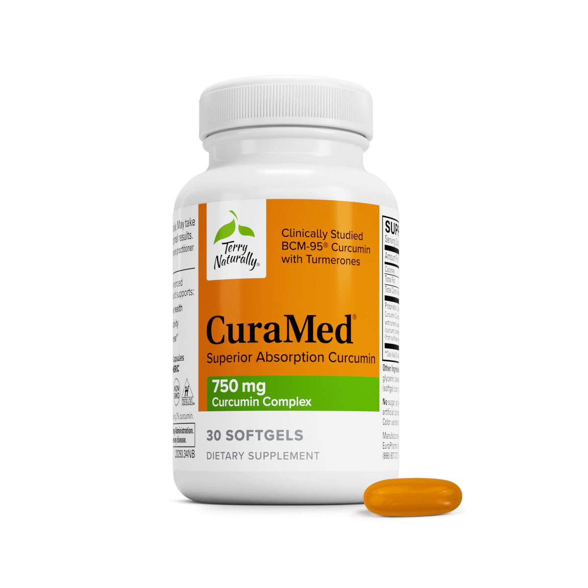 Terry Naturally CuraMed 750mg - Antioxidant Supplement for Brain & Heart Health Support - Dietary Supplement with High-Potency Curcumin Complex - Kidney, Liver & Immune Health Support - 30 Softgels Terry Naturally buy supplements Au