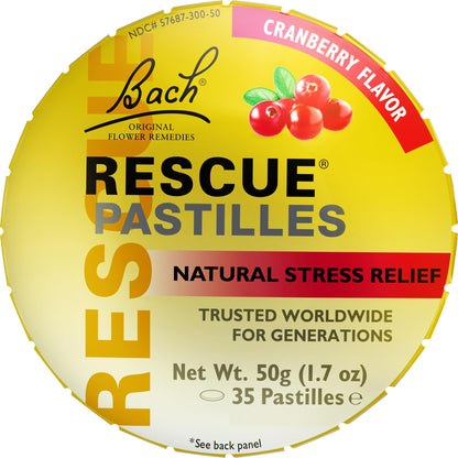 Rescue Bach PASTILLES, Cranberry Flavor, Stress Relief Lozenges, Homeopathic, Flower Eessences, 35 Count