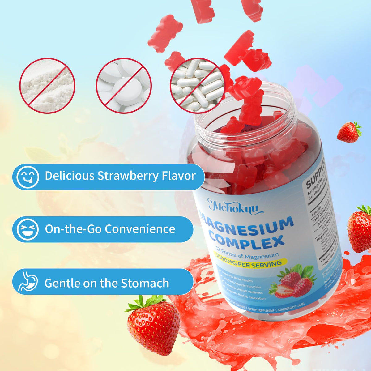 Magnesium Complex Gummies 1000mg | 12-in-1 Magnesium Complex Supplement with Glycinate, Citrate, Malate & Taurate Supports Muscle Function, Bone Health, Rest & Relaxation – Strawberry Flavor, 60 Count Mchokuu buy supplements Au