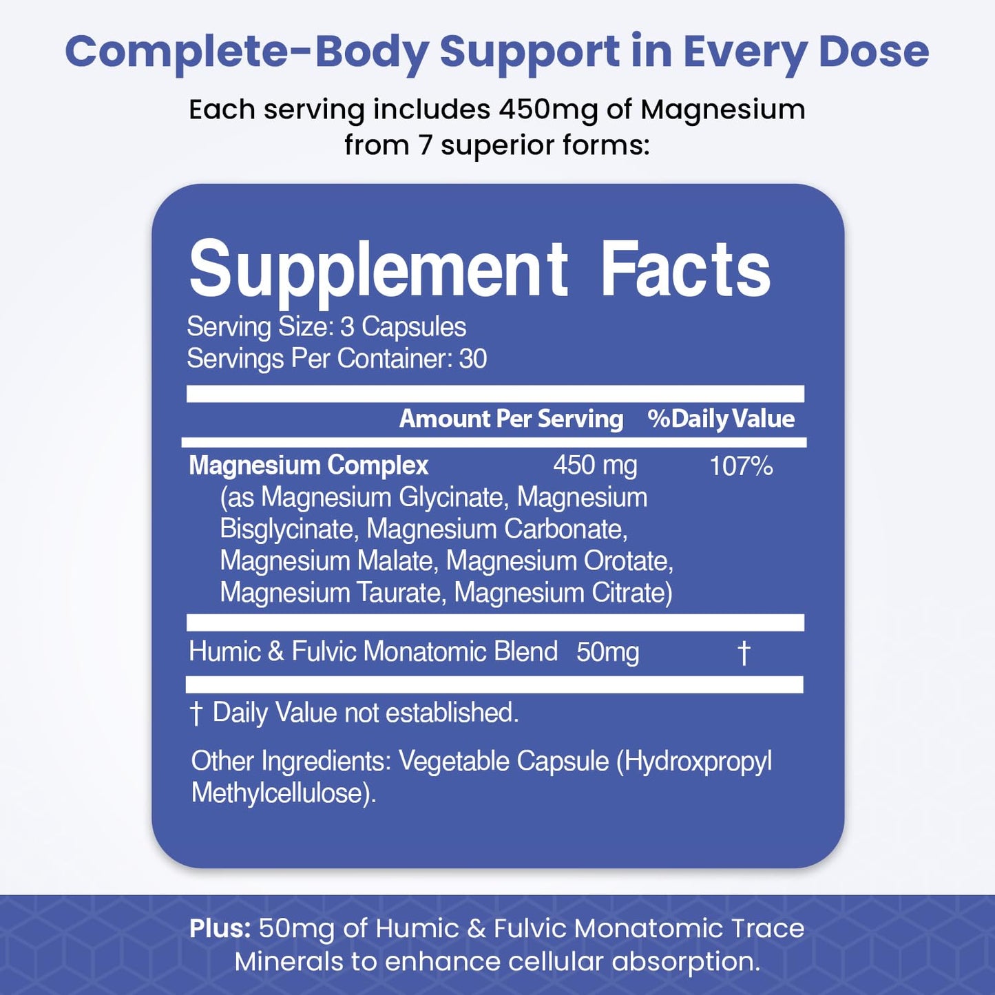 Magnesium Complex for Sleep, Relaxation, Digestion & Calm – Magnesium Glycinate, Citrate, Bisglycinate, Carbonate, Malate, Orotate, Taurate, + Humic/Fulvic for High Absorption - 90 ct. VITAMIZED buy supplements Au